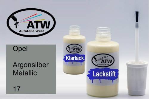 Opel, Argonsilber Metallic, 017: 20ml Lackstift + 20ml Klarlack - Set, von ATW Autoteile West.